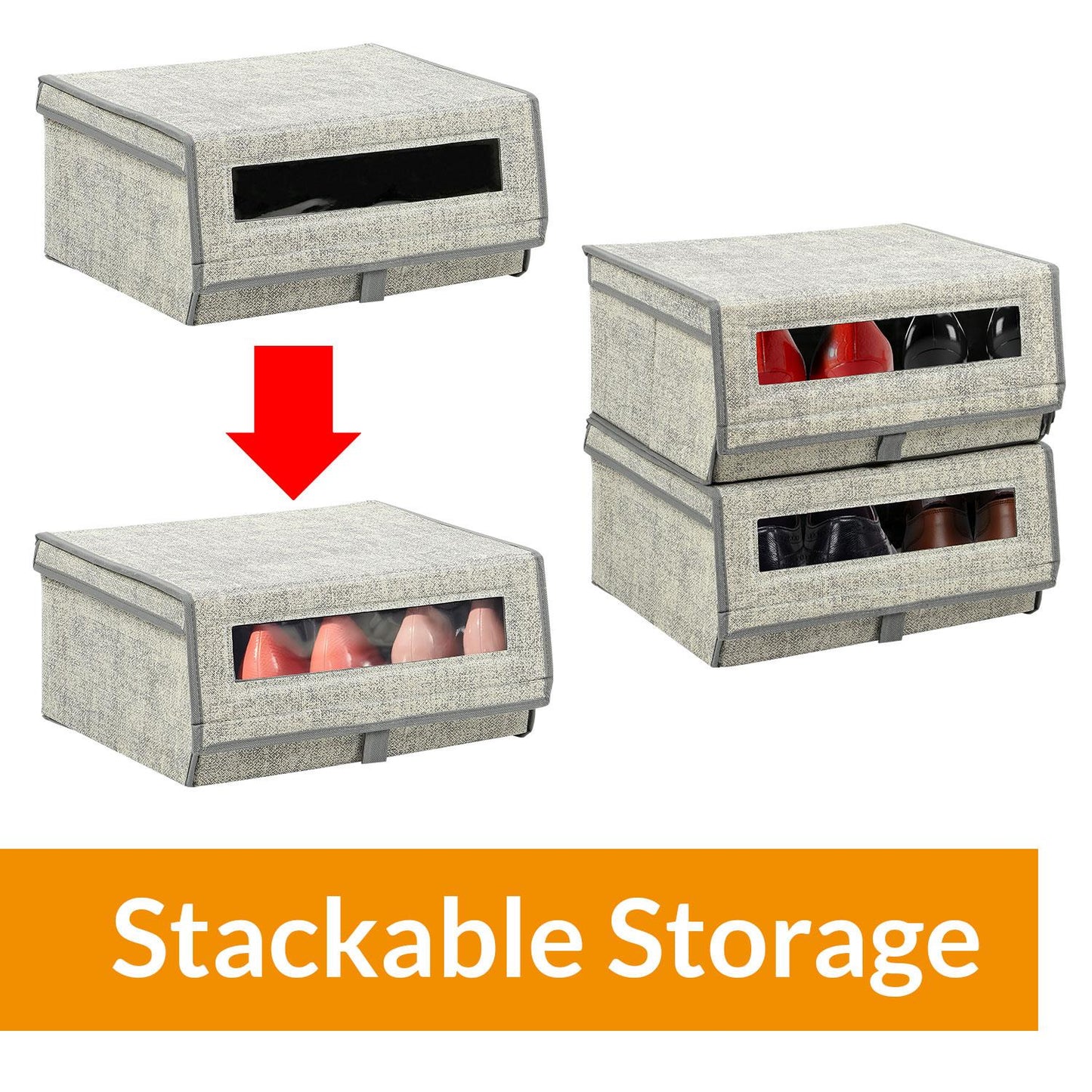 Taylor & Brown Set of 2 Large Fabric Stackable Shoe Storage Boxes with Lid & Transparent Window