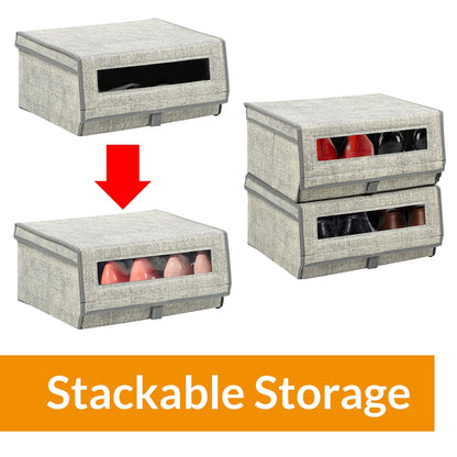 Taylor & Brown Set of 2 Large Fabric Stackable Shoe Storage Boxes with Lid & Transparent Window