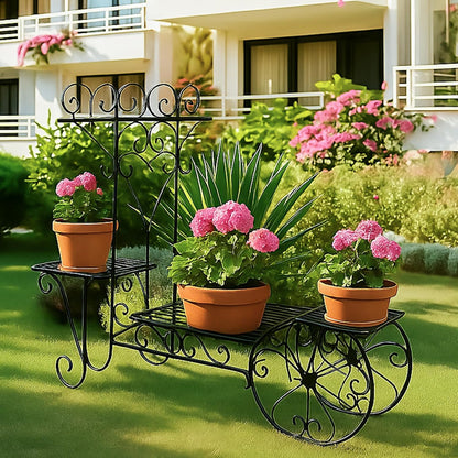 3 Tier Metal Plant Stand Indoor Outdoor, Decorative Flower Pot Display Rack Floor Standing Iron Planter Shelf for Garden, Balcony, Patio, Home Décor, Holds 4 Flower Pots