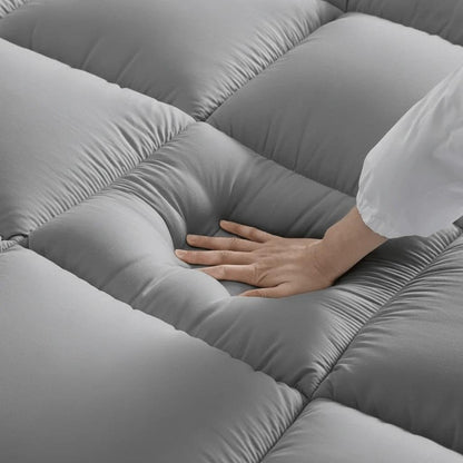 Grey Mattress Topper 4-Inch / 10cm Hotel Quality Deep Fitted Mattress Pad with Corner Elasticated Straps Quilted Box Stitch Breathable All-Season Comfort Single Double Small Double King Super King, 1300GSM Fiber Fill