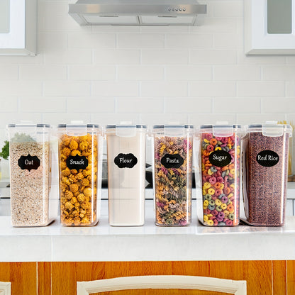2.5L Cereal Storage Containers Set of 6, Plastic Airtight Food Storage Containers with Lids, Storage Jars for Storing Pasta, Rice, Flour, Dog, Pet Food, Cereal Dispenser Kitchen Organiser