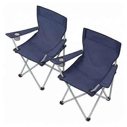 Set of 2 Portable Outdoor Chairs, Folding Lawn Chairs with Cup Holder and Armrests, 52 x 84 x 81，for Beach, Camping, Garden, Black,Blue,Pink