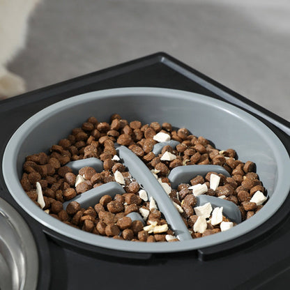 Elevated Dog Bowl Stand Height-Adjustable – Raised Feeder with Stainless Steel & PP Bowls for Small, Medium & Large Dogs, Anti-Slip Feeding Station, 45x26x27.5cm, Black