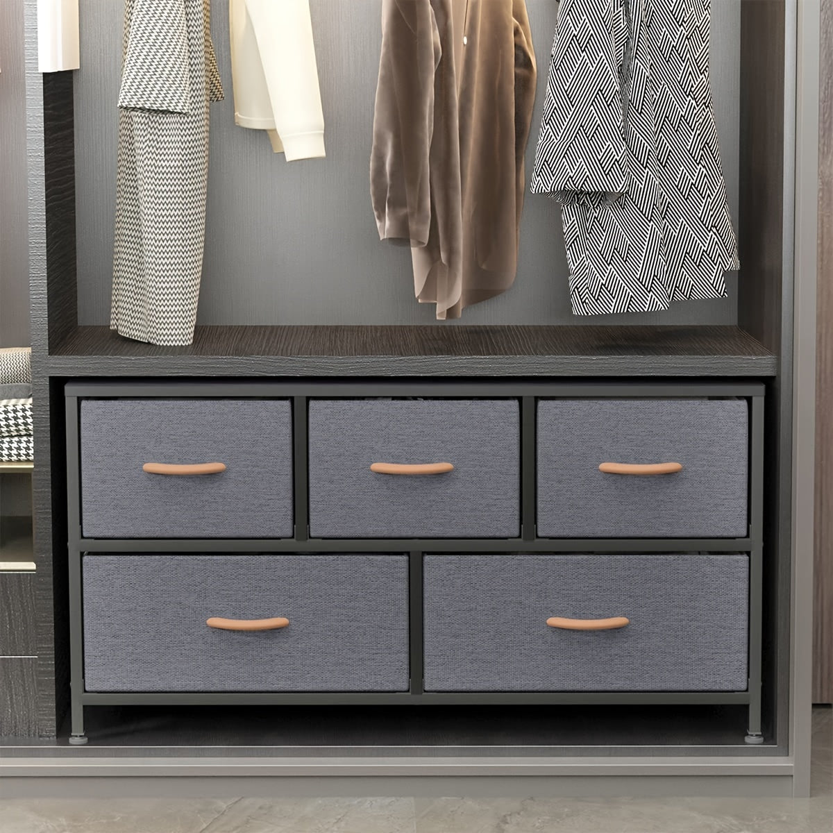 Chic Dark Gray 5-Drawer Storage Cabinet with Wood Panels & Metal Frame - Perfect for Bedroom & Living Room Organization, Storage Drawer Units