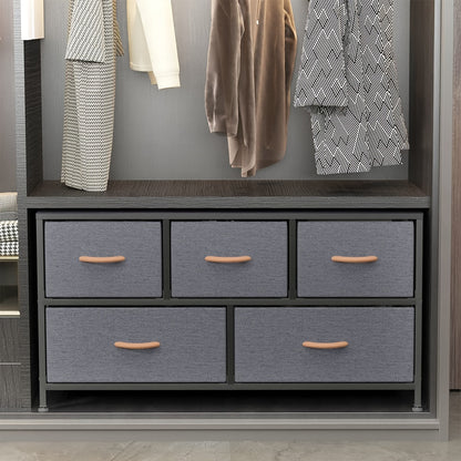 Chic Dark Gray 5-Drawer Storage Cabinet with Wood Panels & Metal Frame - Perfect for Bedroom & Living Room Organization, Storage Drawer Units