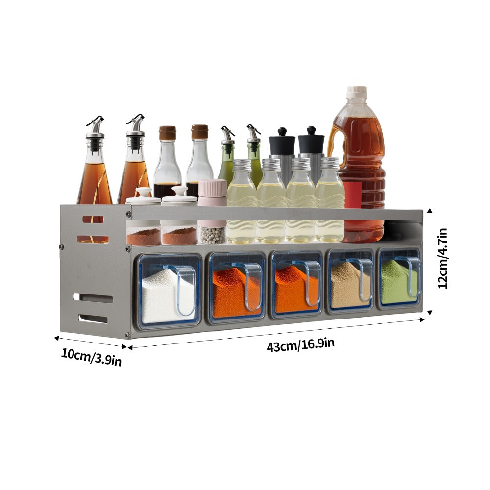 Five Grids Kitchen Spice Rack Organizer for The Wall, Pull-Out Shelf, Multifunctional Seasoning Container Set, Kitchen Storage.