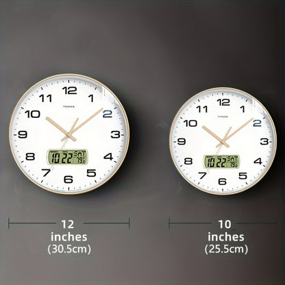 TIMESS Calendar Display Analog Wall Clock, 12/14 Inch 2-color Large Dial Silent, Can Display Perpetual Calendar And Fahrenheit Temperature, Bedroom, Office, School Decoration
