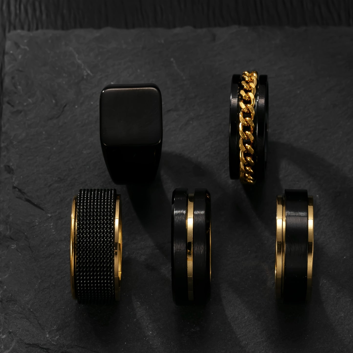 [Men's Stainless Steel Rings] 5pcs Fashionable Stainless Steel Men's Rings - Easy Golden Rotatable Decompression Ring - Personalized Hip-Hop Punk Ring - Casual and Versatile Rings - Gift for Men