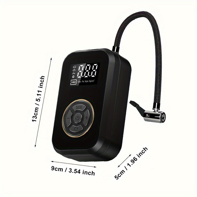 Tire Inflator Portable Air Compressor, Rechargeable Air Pump for Car Tires, Electric Bicycle Tire Air Pump with Digital Pressure Gauge for Motorcycle, Car, Ball Car, Bicycle