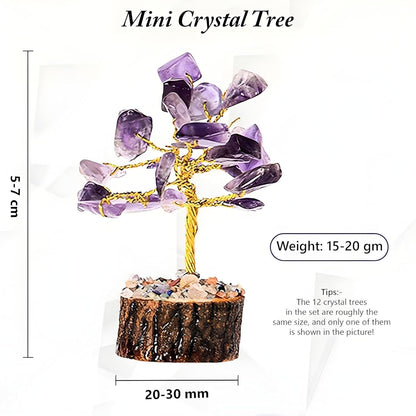12pcs Crystal Tree Set Mini 7 Chakra Gemstone Trees Handmade Natural Stone Desk Decor Good Luck Gift for Women Home & Office Decoration