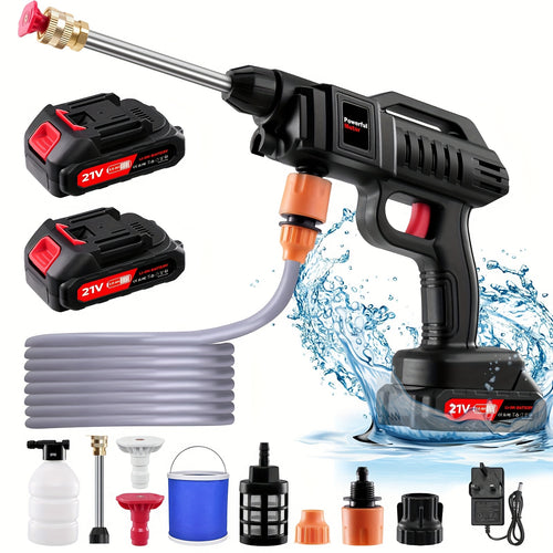 60 Bar/870 Psi High-Pressure Washer, Portable Pressure Washer, Electric Car Wash Machine, 1500W High-Power Motor, Includes 3 Multi-Function Nozzles, 2 Batteries, 5M Hose, 1 Charger, Ideal for Car Washing And Yard Cleaning