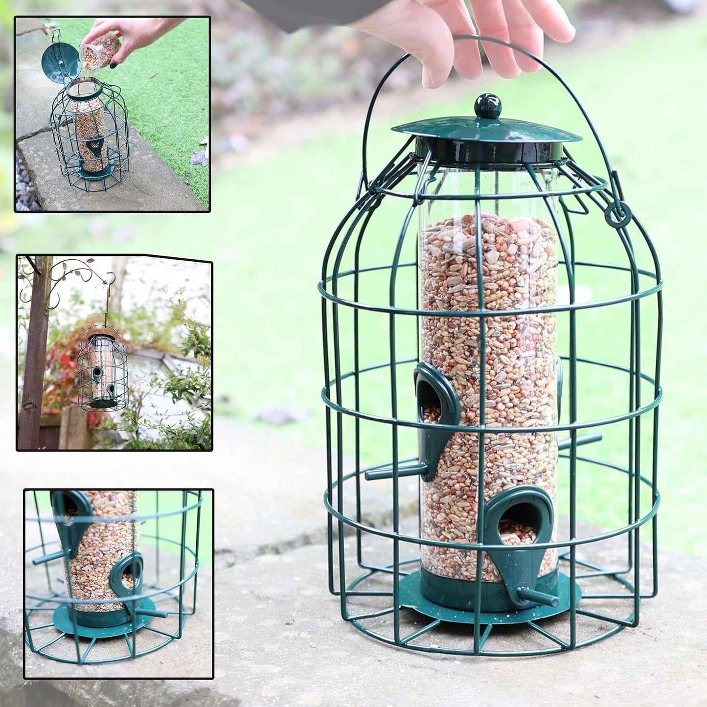 Large Heavy Duty Squirrel Proof Bird Feeder For Wild Seed Feed Mix Outdoor Garden Use - With Strong Metal Cage To Deter Squirrels & Large Birds (Caged Feeder)