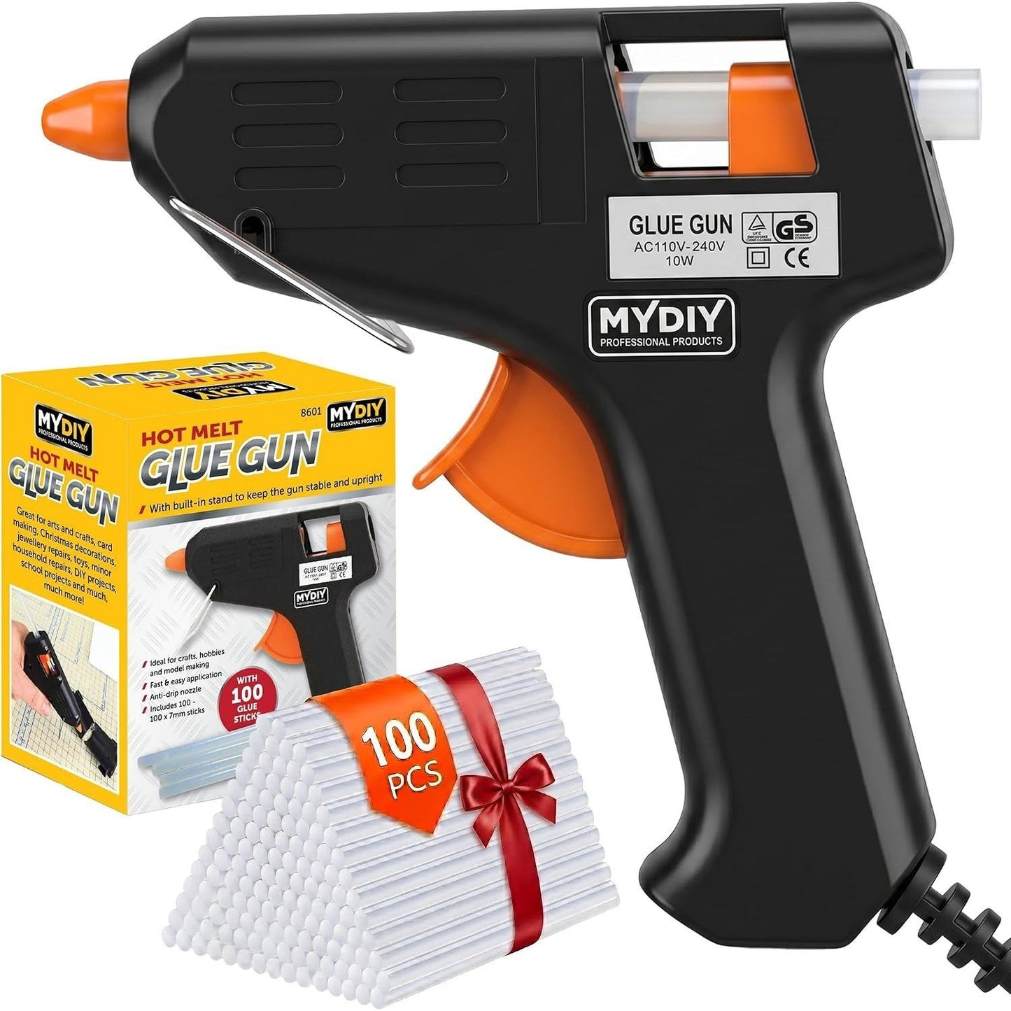 My DIY Mini Hot Glue Gun – Pack of 1 (100PCS) & Pack of 2 (200PCS) 7mm Glue Sticks for Crafting and Repairs, 10W Fast Heating Glue Gun with Built-in Safety Stand and Anti-Drip Nozzle