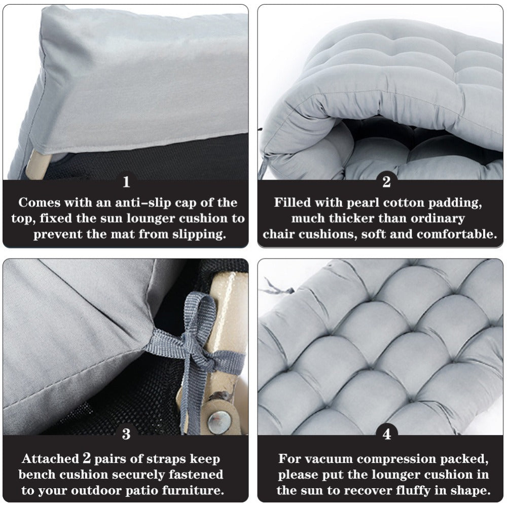 Lounge Chair Cushion 160x50cm Thick Comfortable Seat Pad for Sun Lounger Recliner Daybed Beach Chair – Machine Washable Non-Slip Indoor Outdoor Multiple Colours