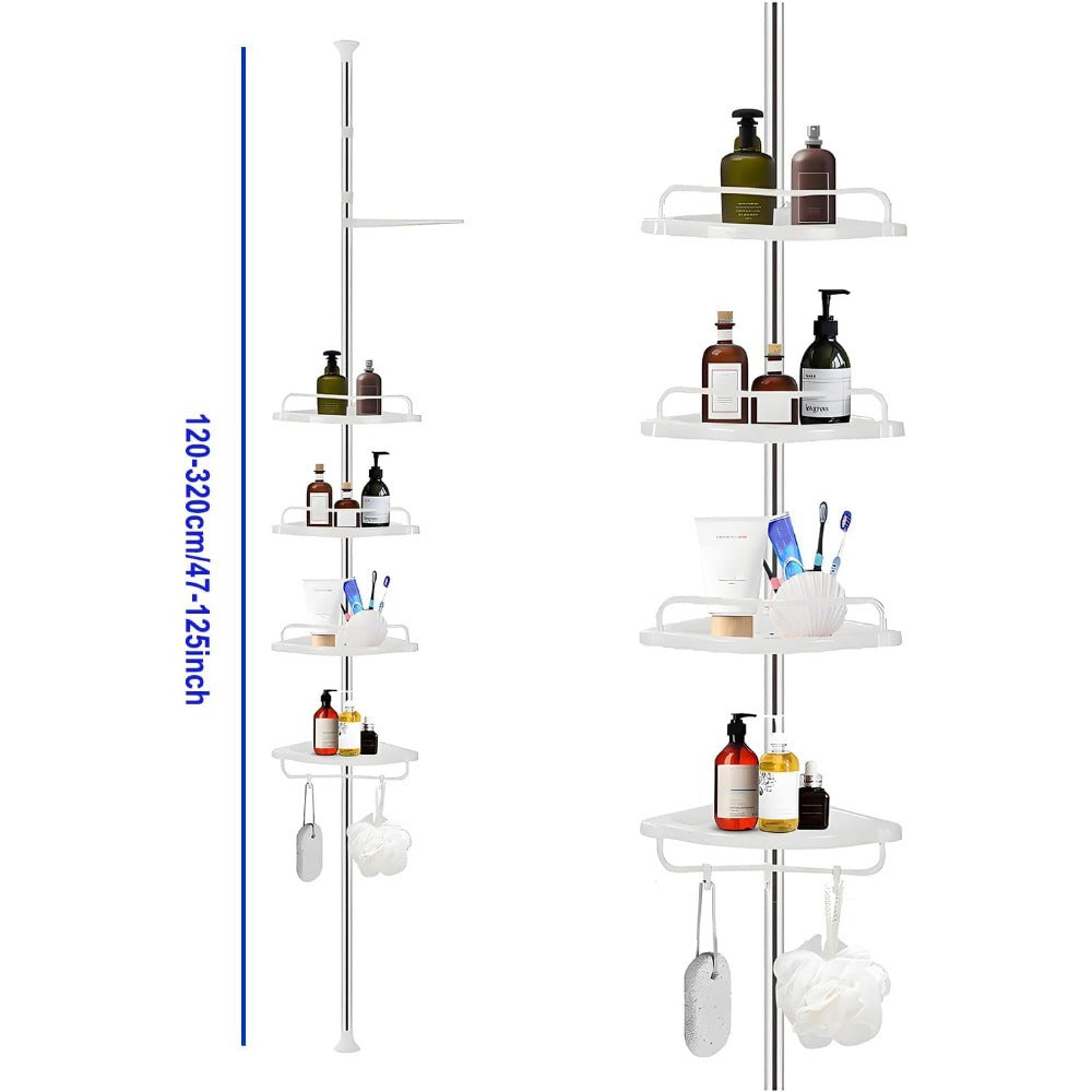 4 Tier AdjustableFloating Shelves Bathroom Organiser Corner Rack Shower Shelf Caddy Holder Bathroom Shelves Shower Corner Shelf Adjustable Shower Caddies Bathroom Organiser 120cm - 320cm