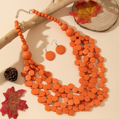 3pcs Bohemian Style Wooden Multi-Layer Necklace And Earrings 7 Colors Optional Women'S Jewelry Set
