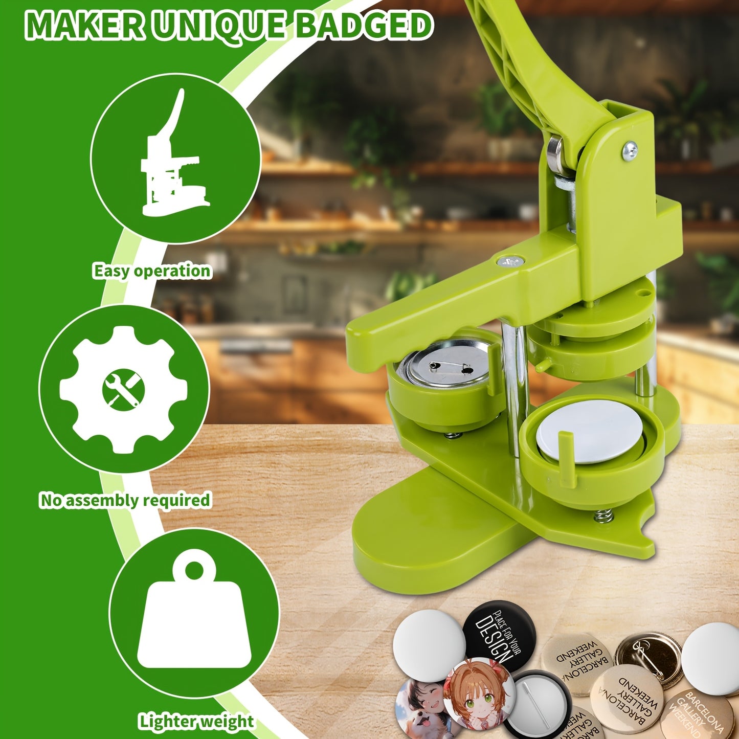 Button Maker Machine, 25mm Button Maker 100Pcs Button Maker Press Machine Kit with Button Maker Supplies DIY Button Pin Maker Machine, for DIY Gifts