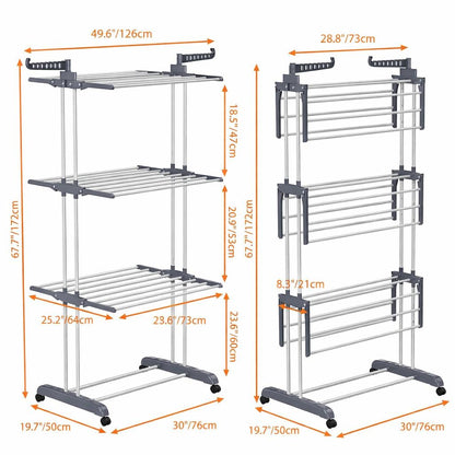 4 Tier Extra Large Clothes Airer Indoor Foldable Outdoor Laundry Dryer Rack Line Hangable Hanger Racks
