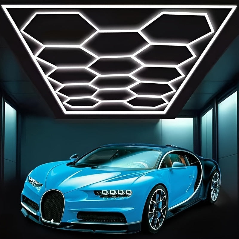 Rectangular Frame Hexagonal LED Garage Light, High Brightness 712W 168000LM 6500K, Ceiling Light, Garage Light, Detail Light, Hexagonal Lighting, LED Garage, Suitable for Garages, Shops, Basements, Car Beauty Shops, Etc., with Installation Clip