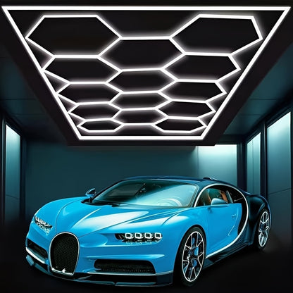 Rectangular Frame Hexagonal LED Garage Light, High Brightness 712W 168000LM 6500K, Ceiling Light, Garage Light, Detail Light, Hexagonal Lighting, LED Garage, Suitable for Garages, Shops, Basements, Car Beauty Shops, Etc., with Installation Clip