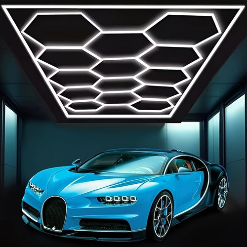 Rectangular Frame Hexagonal LED Garage Light, High Brightness 712W 168000LM 6500K, Ceiling Light, Garage Light, Detail Light, Hexagonal Lighting, LED Garage, Suitable for Garages, Shops, Basements, Car Beauty Shops, Etc., with Installation Clip