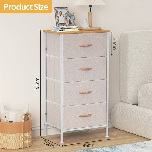 4-Drawer Chest of Drawers Metal Frame & MDF Top – Slim Bedroom Storage Unit 45x30x91cm UK