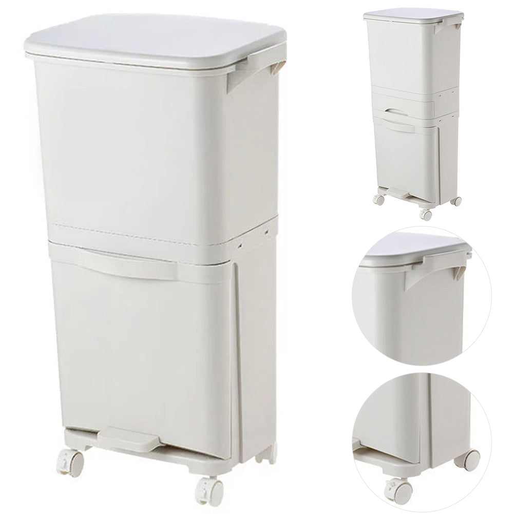 Large Capacity 38L Rolling Office Trash Bin, Dual Compartment Waste Bin for Wet & Dry Separation, Mobile Office & Living Room Rubbish Bin, Sturdy Plastic, local warehouse