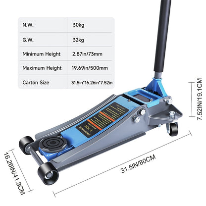 3T Professional Hydraulic Jack, Floor Jack, 134-460Mm/80-465Mm/73-500Mm Lifting Height, 360° Swivel Wheels, Ergonomic Handle for Cars & Suvs, for Car Repair