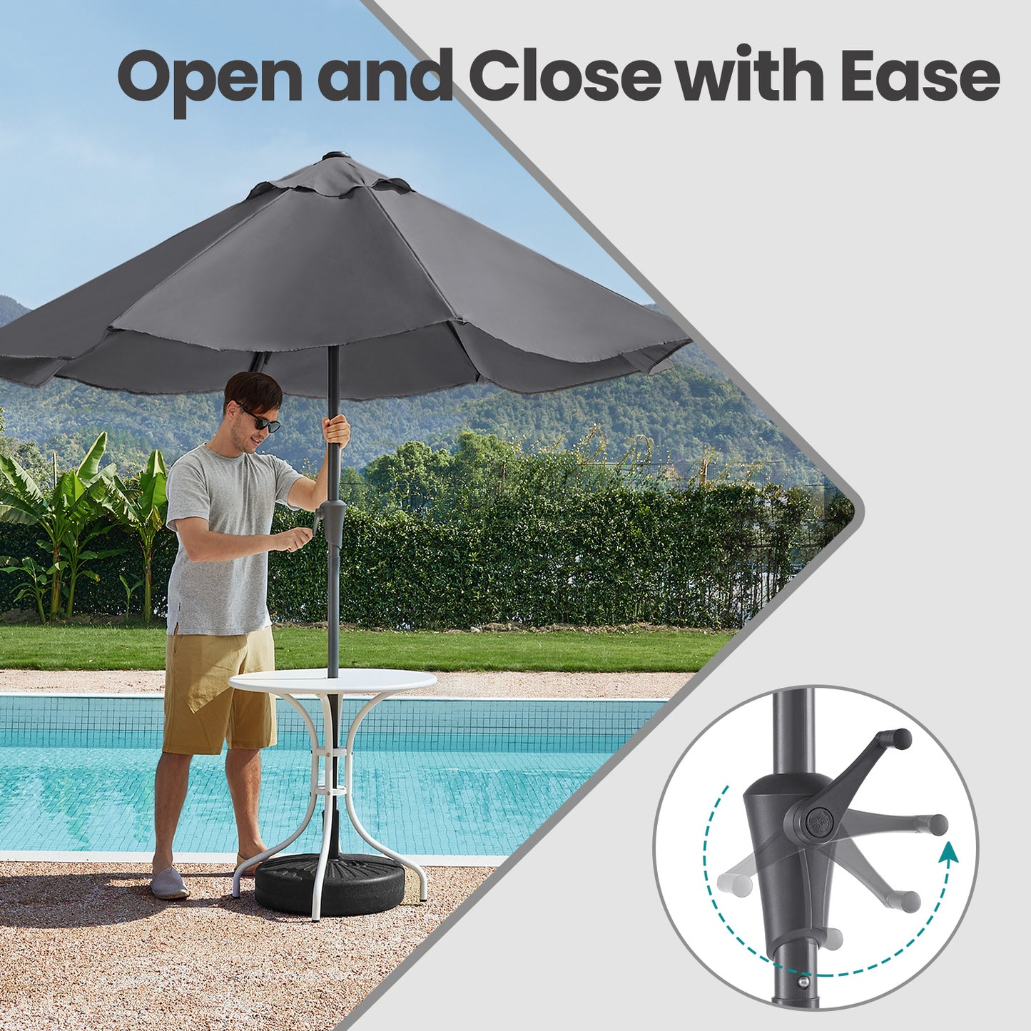 3 m Garden Parasol Umbrella, UPF 50+, Sun Shade, 30° Tilt in 2 Directions, 180 g/m²，Crank Handle for Opening and Closing, for Outdoor Gardens Pool Balcony Patio, Base Not Included, Beige,Grey