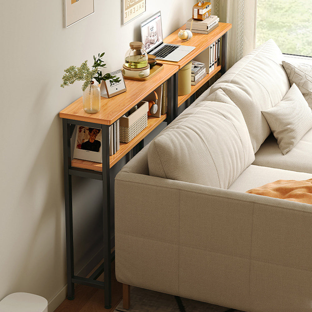 Space Efficient Side Table Single Double Tier Wall Mounted MDF Shelf with Metal Frame Multi Functional Narrow Table with Storage Hallway Bedroom Table 80x20cm Wood Black White Frame