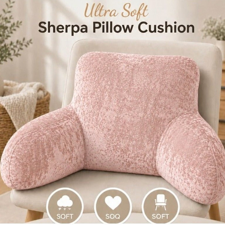 Teddy Fleece Reading Pillow with Arms Soft Backrest Support Cushion 65x40cm for Bed and Sofa in 4 Colours
