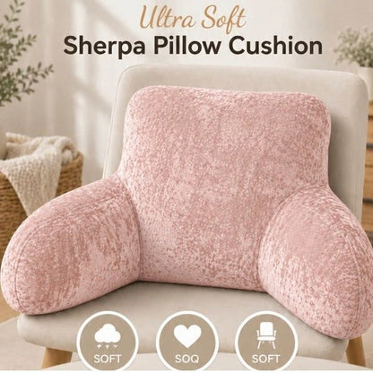 Teddy Fleece Reading Pillow with Arms Soft Backrest Support Cushion 65x40cm for Bed and Sofa in 4 Colours