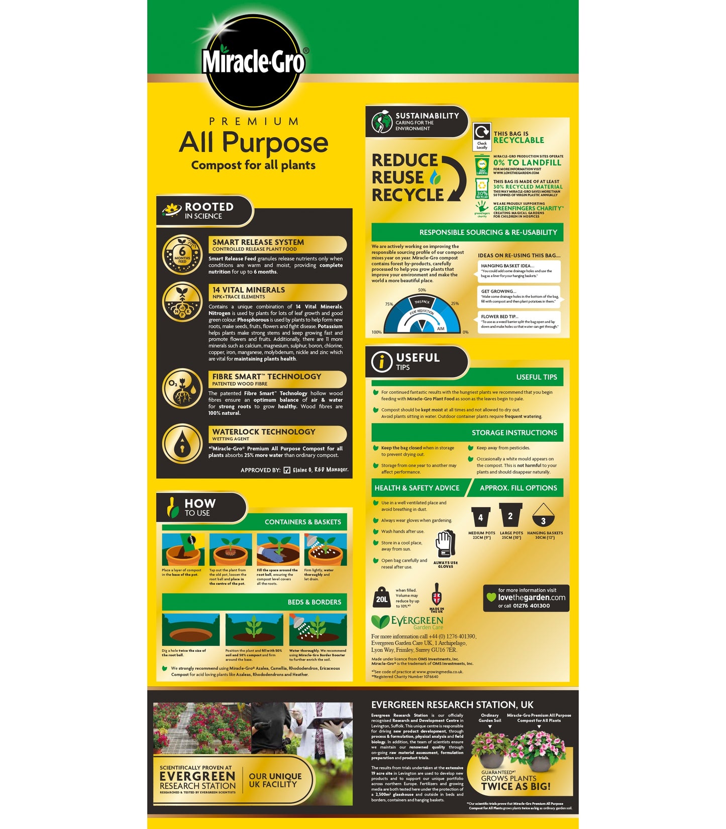 Miracle-Gro All Purpose Premium Compost 20L Nutrient Enriched Soil for Garden Flower All Plants Maximum Root Growth Multi-Purpose