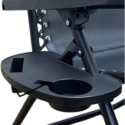 Zero‑Gravity Style Reclining Lounger – Folding Textoline Outdoor Chair with Side Tray & Headrest (Black)