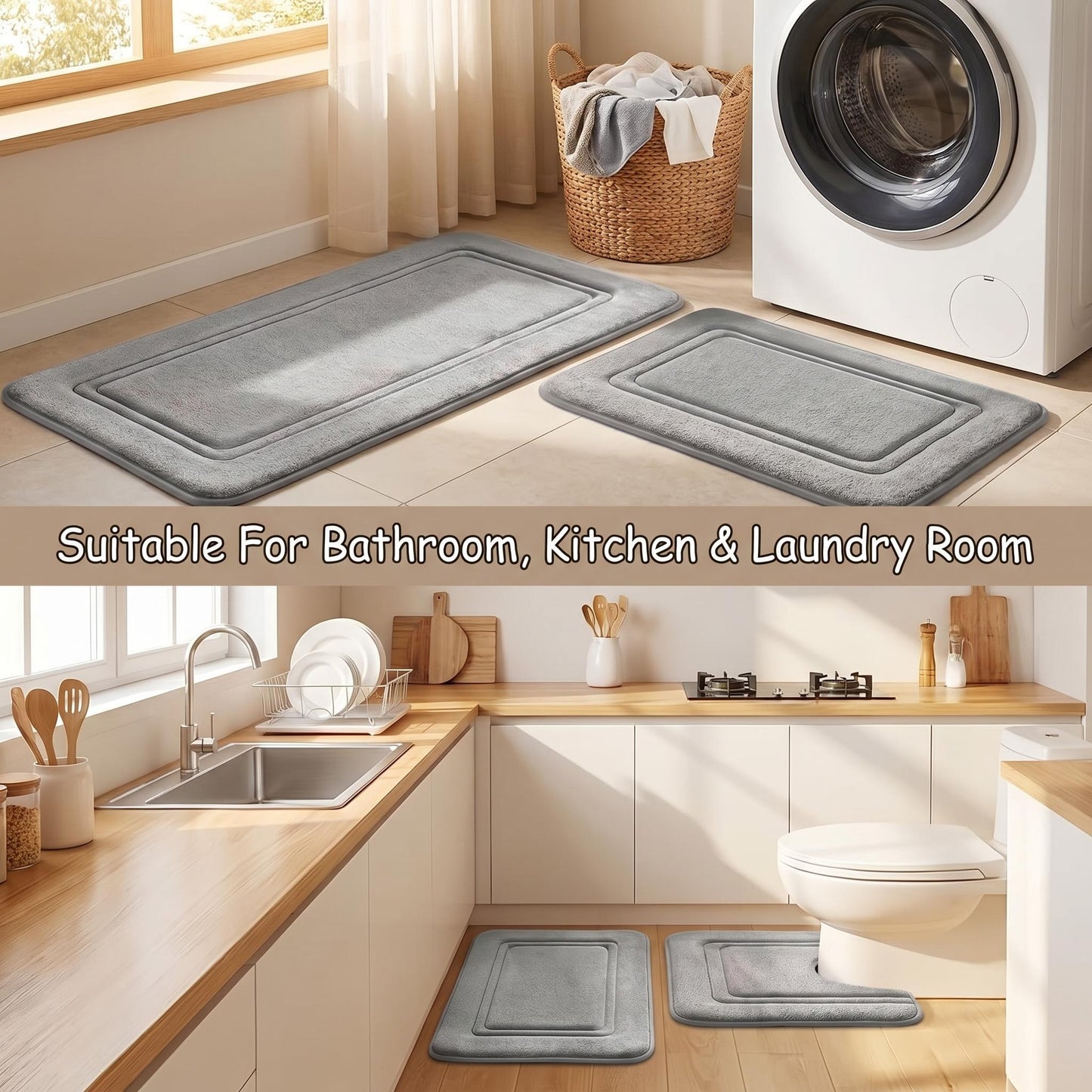 14pcshigh-End Bathroom Mat, 4pcs Premium Mat+Set of 10 Disposable Toilet Seat Cushions - Quick Drying Memory Sponge, Machine Washable, Thick Anti Slip Carpet, Suitable for Shower Rooms, Kitchens, Laundry Rooms - Soft And Comfortable Home Decoration