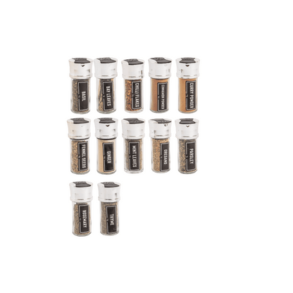 FabFinds Everyday 12 Herbs & Spices Rotating Rack Pre Filled Spice Jars Carousel Stand Complete Kitchen Seasoning Gift Set Stylish Countertop Storage for Everyday Cooking