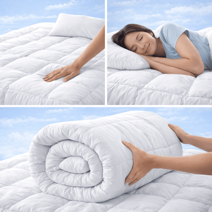 Luxury Mattress Topper 10cm Thickness – Soft Breathable Box Quilted Bed Topper with Corner Straps, No Lumping | Single, Small Double, Double, King & Super King