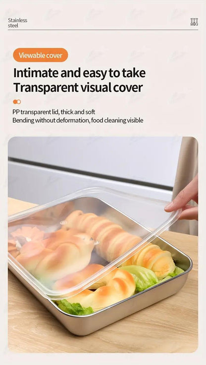 3/5/6 pcs Stainless Steel Food Storage Containers, Stackable with Sealed Lids, Flip Top, Square Shape, for Salad, Fruit, Food Storage, Kitchen Organization, Refrigerator Freshness, Freezer Safe, Multi-purpose Meal Prep