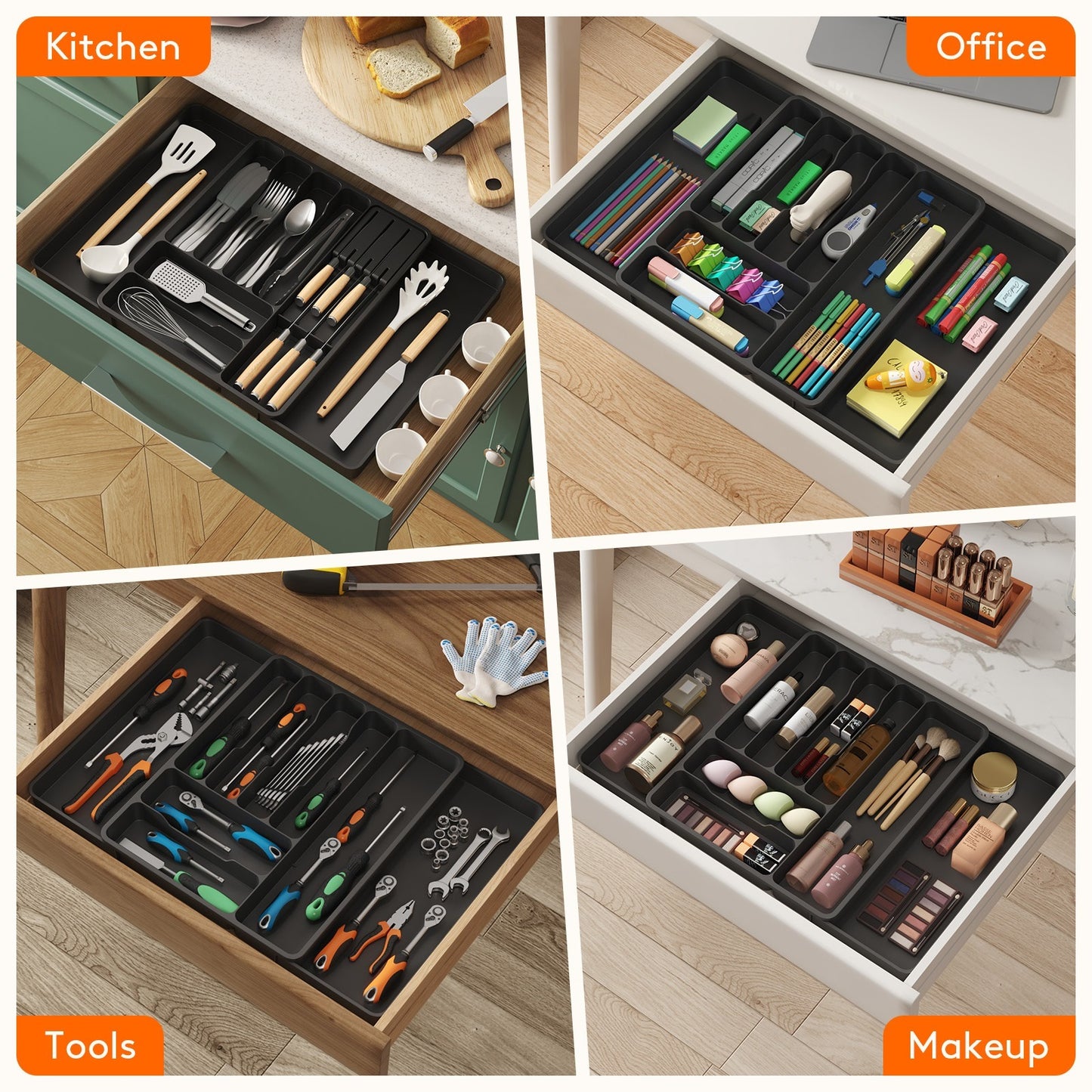 Cutlery Drawer Storage. Organizer, Kitchen Expandable Cutlery Tray. Cutlery Storage, Kitchen Storage, Adjustable Cutlery and Cutlery Holder. Thoughtful Holiday Gift, Christmas Gift, Halloween Gift. Compact Plastic Cutlery Storage Box, Large