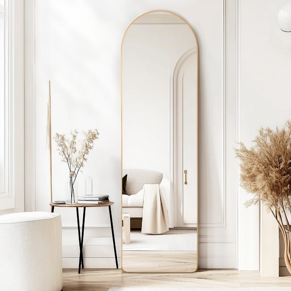 Full-Length Arched Mirror 150x40 cm / 160x50 cm – Large Standing Floor Mirror with Sleek Aluminum Frame – Modern Full Body Mirror for Bedroom or Hallway