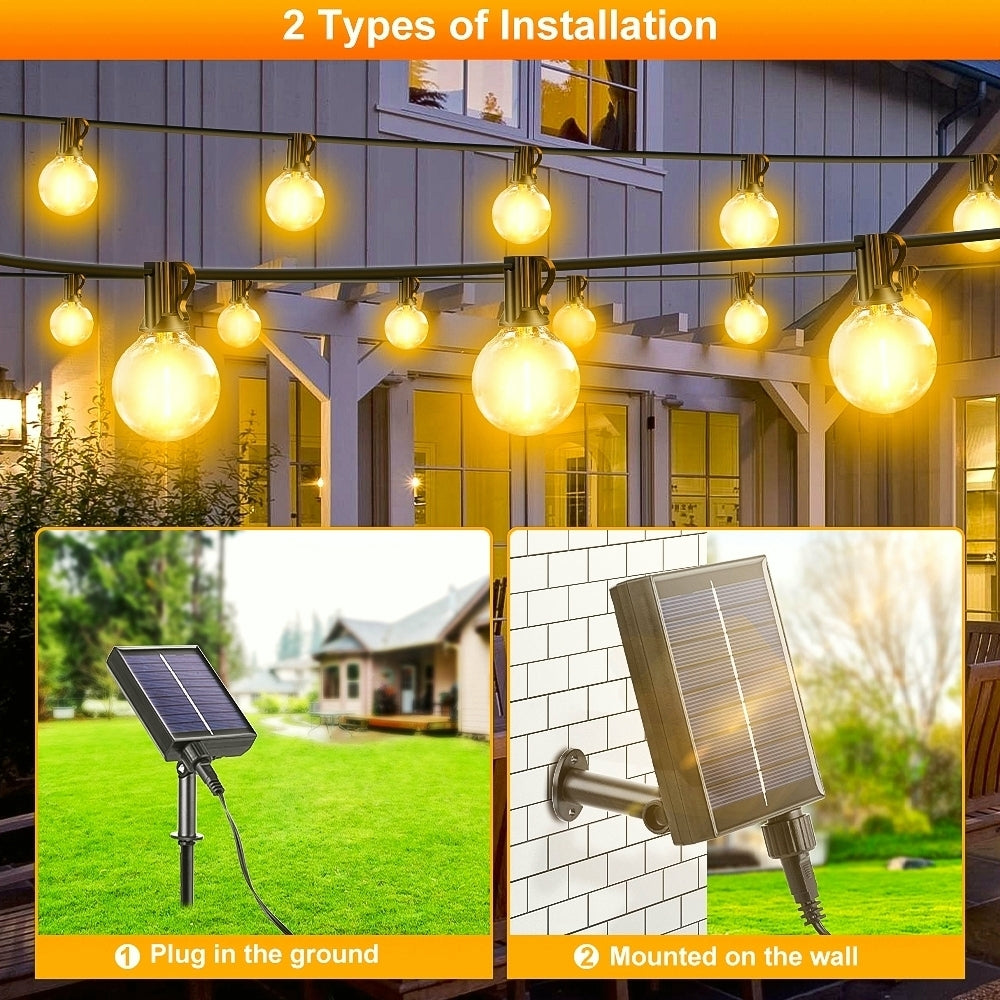 15.25m/20.13m/30.49m G40 Solar Light String, Ip44 Waterproof Outdoor Solar Light Chain/Crystal Fairy Light, With Remote Control And Adjustable Brightness, Ideal For Decorative Lighting In Gardens, Terraces, Balconies, Barbecues, Parties, And Corridors