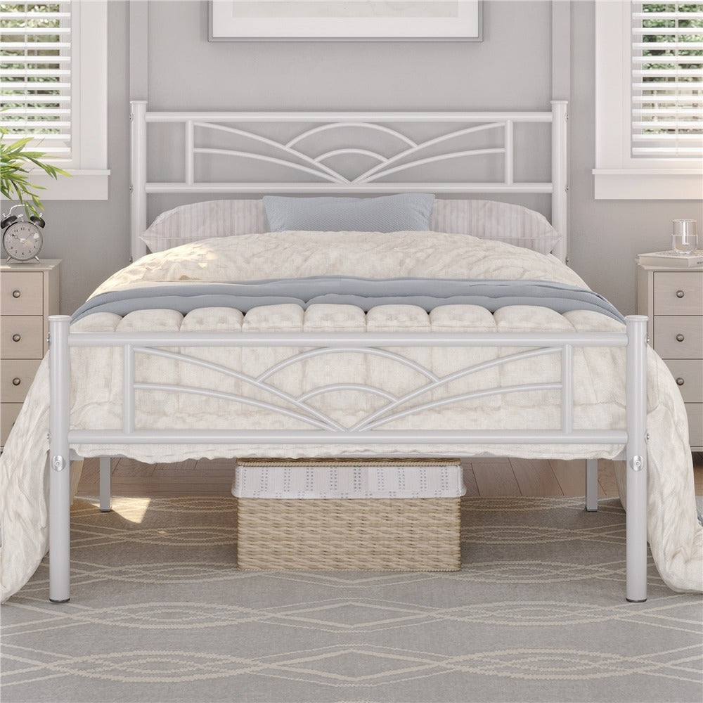Costoffs Metal-Framed Bed, Metal-Framed Bed Base with Storage, Metal Platform Bed Frame with Headboard and Metal Bed Slats, Easy Assembly Bed, Single/Double/ Size Metal Bed Frame, Bed Foundation