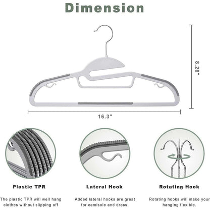Plastic Coat Hangers Non Slip Adult Wardrobe Storage Space Saving Clothes Hangers