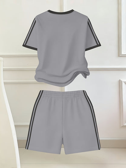 2pcs Set, Easy Bow Print Short Sleeve T-Shirt And Shorts Set, Star Style, Suitable for Spring And Summer, Back-To-School Outfit, Y2K Fashion, Campus Activities, Comfortable Casual, Fashionable And Playful, Hippie Style, Retro Sweet American Style