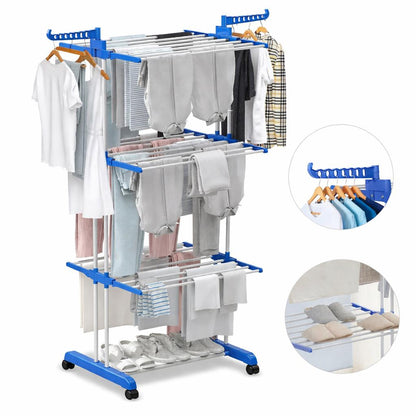 4 Tier Extra Large Clothes Airer Indoor Foldable Outdoor Laundry Dryer Rack Line Hangable Hanger Racks