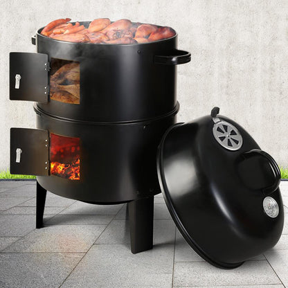 1pc Black 40x84cm Dual Access Outdoor Smoke Grill with 37cm Diameter, Perfect for Party, Family Dinner, and Outdoor BBQ – Durable Iron Construction, Efficient Heat Distribution, Convenient Charcoal Addition, Versatile Smoking Grill | Dual Access Grill | E