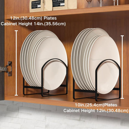 4 Pack Kitchen Plate Holder Organiser, Metal Dish Storage Rack for Cabinet, Cupboard & Countertop, Space Saver Upright Dish Drying Stand – 2 Large & 2 Small, Black