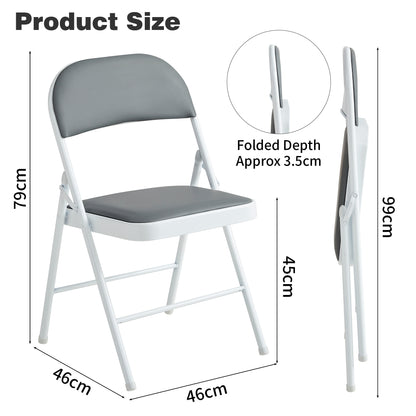 Set of 4 Folding Chairs, Faux Leather Foldable Chairs with Metal Frame and Padded Seat, Easy to Fold and Store for Home, Office, Dining and Reception