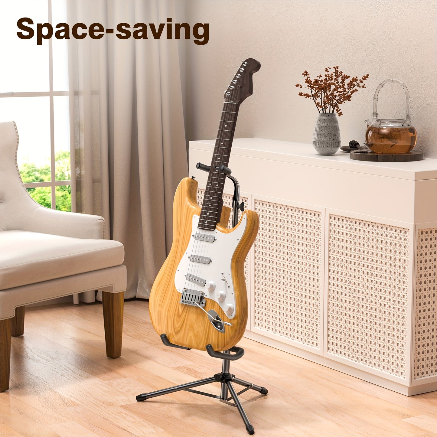 [New Bee|Multi-functional] New Bee GH02 Multi-functional Folding Guitar Stand | Universal with Neck Support Frame | Easy Install for Electric, Acoustic, Classical Guitar | Birthday & Festive Gift | Local Warehouse