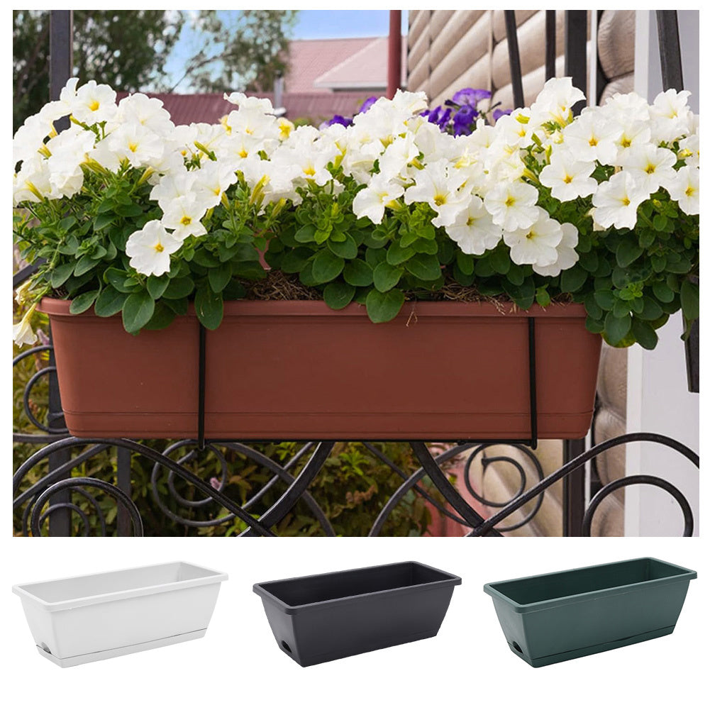 Balcony Vegetable Planter Box Set of 5 – Long Strip Plastic Window Box with Drainage & Tray, 2 Sizes, 4 Colours, for Herbs, Flowers & Succulents, Windowsill & Patio UK
